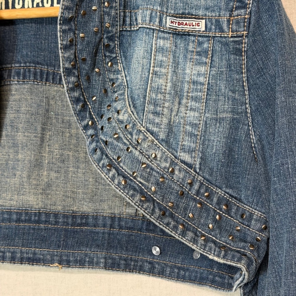 Hydraulic Y2K Studded Cropped Denim Shrug Jacket Medium Wash Blue Size XL - Picture 5 of 8